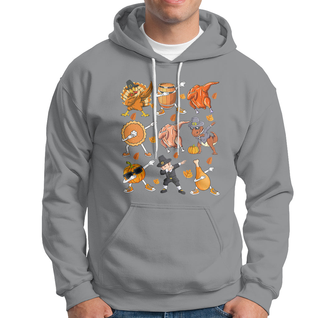 Dabbing Turkey T Rex Pilgrim Pumpkin Pie Funny Thanksgiving Hoodie TS09 Sport Gray Printyourwear
