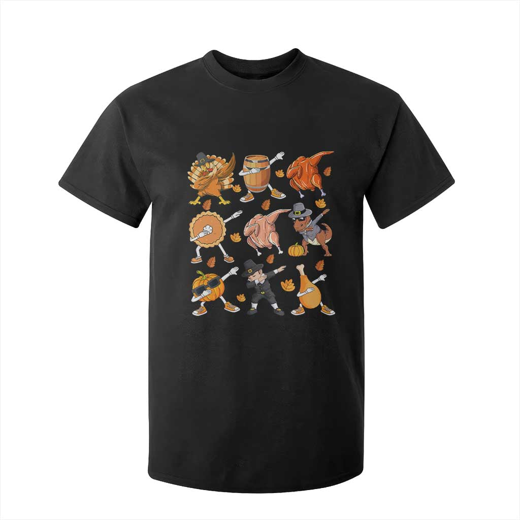 Funny Thanksgiving T Shirt For Kid Dabbing Turkey T Rex Pilgrim Pumpkin Pie TS09 Black Print Your Wear