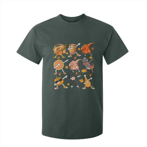 Funny Thanksgiving T Shirt For Kid Dabbing Turkey T Rex Pilgrim Pumpkin Pie TS09 Dark Forest Green Print Your Wear