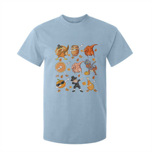 Funny Thanksgiving T Shirt For Kid Dabbing Turkey T Rex Pilgrim Pumpkin Pie TS09 Light Blue Print Your Wear