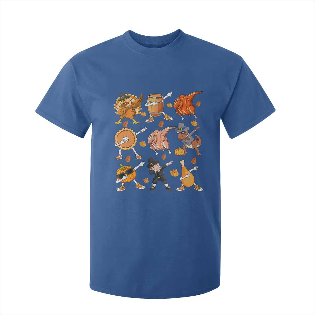 Funny Thanksgiving T Shirt For Kid Dabbing Turkey T Rex Pilgrim Pumpkin Pie TS09 Royal Blue Print Your Wear