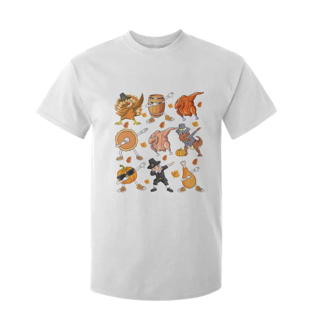 Funny Thanksgiving T Shirt For Kid Dabbing Turkey T Rex Pilgrim Pumpkin Pie TS09 White Print Your Wear