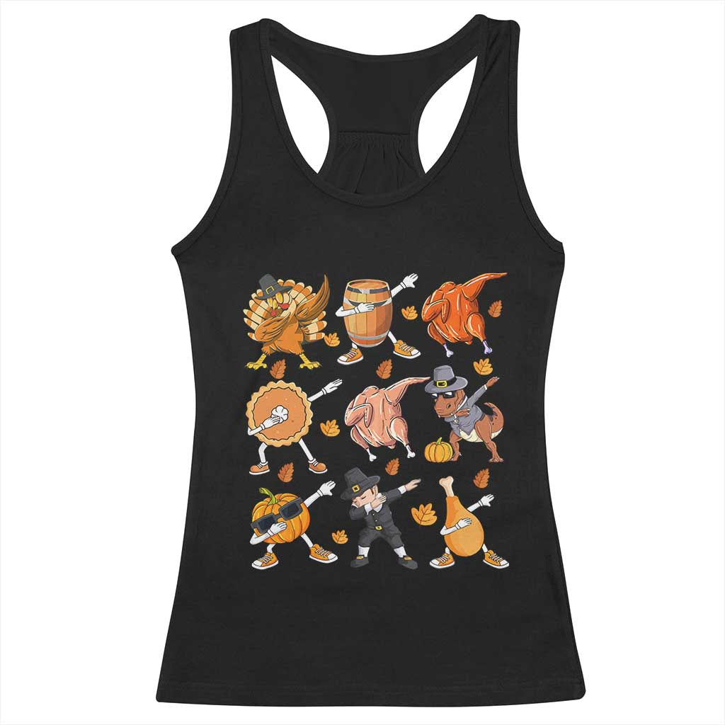 Funny Thanksgiving Racerback Tank Top Dabbing Turkey T Rex Pilgrim Pumpkin Pie TS09 Black Print Your Wear
