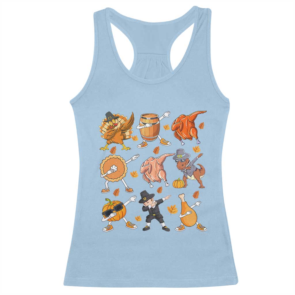 Funny Thanksgiving Racerback Tank Top Dabbing Turkey T Rex Pilgrim Pumpkin Pie TS09 Light Blue Print Your Wear