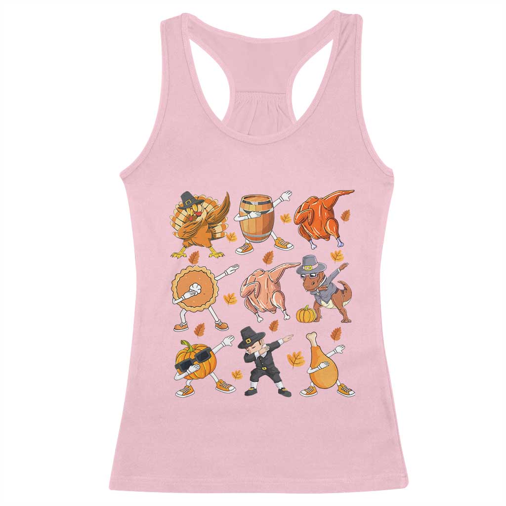Funny Thanksgiving Racerback Tank Top Dabbing Turkey T Rex Pilgrim Pumpkin Pie TS09 Light Pink Print Your Wear