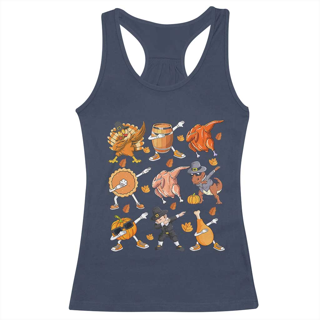 Funny Thanksgiving Racerback Tank Top Dabbing Turkey T Rex Pilgrim Pumpkin Pie TS09 Navy Print Your Wear