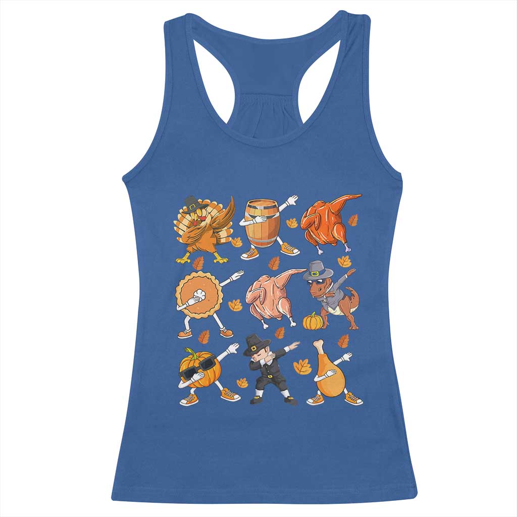 Funny Thanksgiving Racerback Tank Top Dabbing Turkey T Rex Pilgrim Pumpkin Pie TS09 Royal Blue Print Your Wear