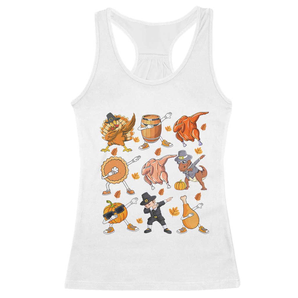 Funny Thanksgiving Racerback Tank Top Dabbing Turkey T Rex Pilgrim Pumpkin Pie TS09 White Print Your Wear