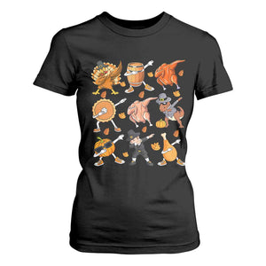 Funny Thanksgiving T Shirt For Women Dabbing Turkey T Rex Pilgrim Pumpkin Pie TS09 Black Print Your Wear