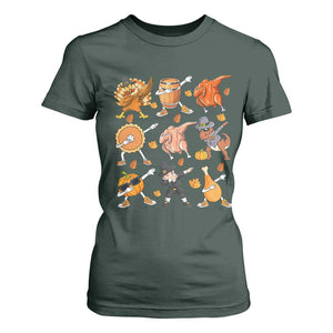 Funny Thanksgiving T Shirt For Women Dabbing Turkey T Rex Pilgrim Pumpkin Pie TS09 Dark Forest Green Print Your Wear