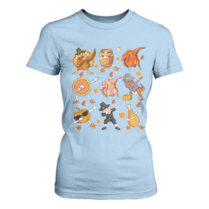 Funny Thanksgiving T Shirt For Women Dabbing Turkey T Rex Pilgrim Pumpkin Pie TS09 Light Blue Print Your Wear