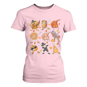 Funny Thanksgiving T Shirt For Women Dabbing Turkey T Rex Pilgrim Pumpkin Pie TS09 Light Pink Print Your Wear
