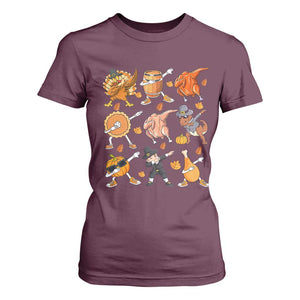 Funny Thanksgiving T Shirt For Women Dabbing Turkey T Rex Pilgrim Pumpkin Pie TS09 Maroon Print Your Wear