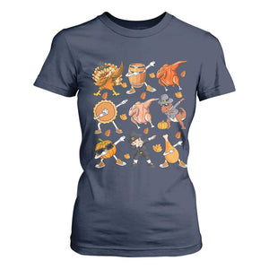 Funny Thanksgiving T Shirt For Women Dabbing Turkey T Rex Pilgrim Pumpkin Pie TS09 Navy Print Your Wear