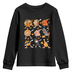 Funny Thanksgiving Youth Sweatshirt Dabbing Turkey T Rex Pilgrim Pumpkin Pie TS09 Black Print Your Wear