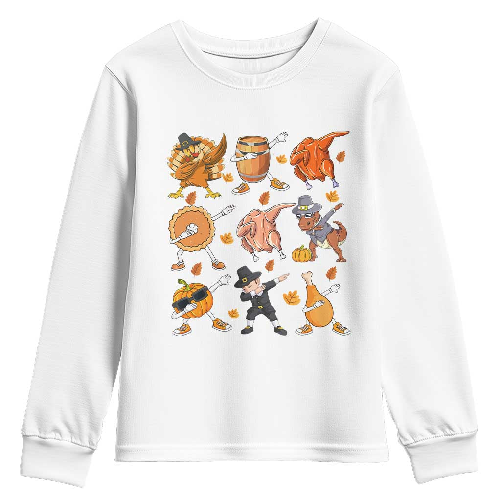Funny Thanksgiving Youth Sweatshirt Dabbing Turkey T Rex Pilgrim Pumpkin Pie TS09 White Print Your Wear