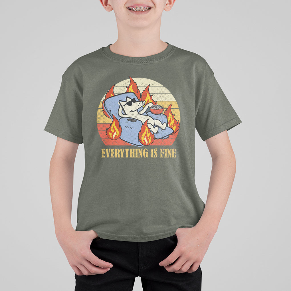 Everything Is Fine Dog Eating Popcorn Funny Burning Meme T Shirt For Kid TS09 Military Green Printyourwear