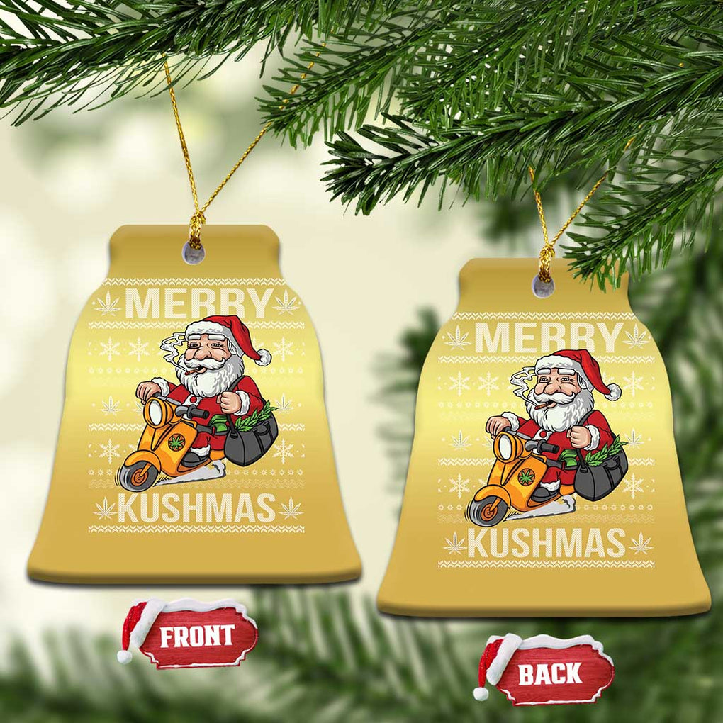Merry Kushmas Christmas Ornament Ugly Santa Smoking Cannabis Weed 420 Xmas TS09 Bell Flake Gold Print Your Wear