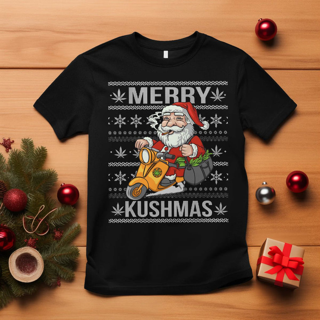 Merry Kushmas Christmas Ugly Santa Smoking Cannabis Weed 420 T Shirt TS09 Black Printyourwear