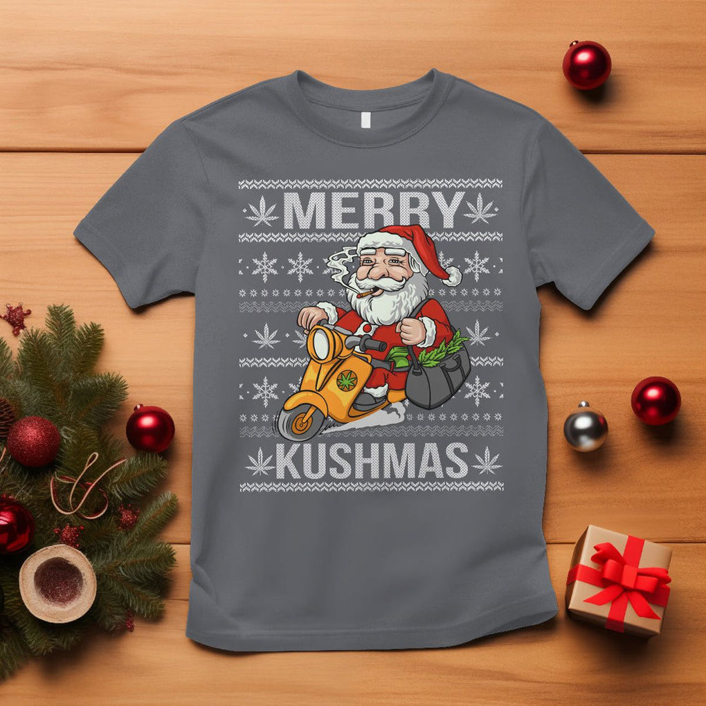 Merry Kushmas Christmas Ugly Santa Smoking Cannabis Weed 420 T Shirt TS09 Charcoal Printyourwear