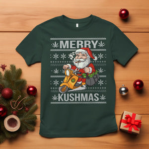 Merry Kushmas Christmas Ugly Santa Smoking Cannabis Weed 420 T Shirt TS09 Dark Forest Green Printyourwear