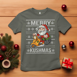 Merry Kushmas Christmas Ugly Santa Smoking Cannabis Weed 420 T Shirt TS09 Military Green Printyourwear