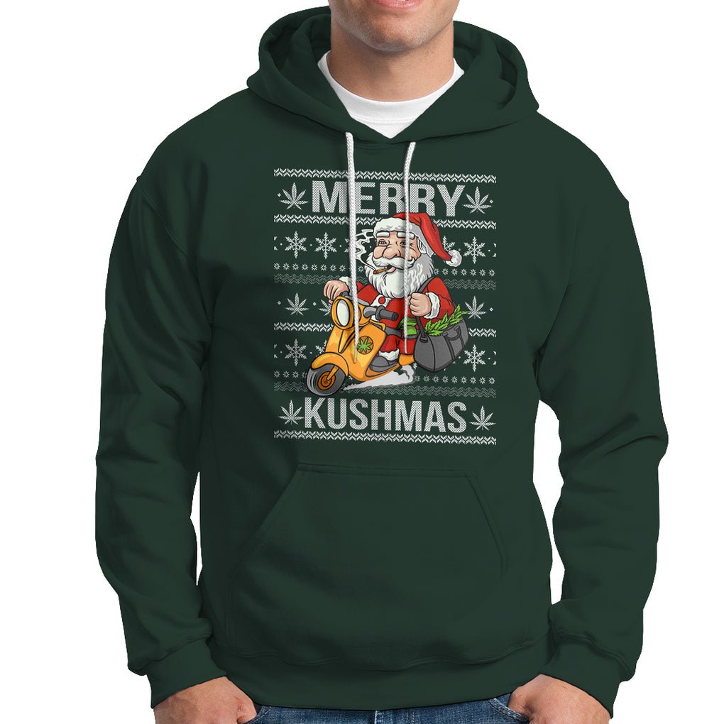 Merry Kushmas Christmas Ugly Santa Smoking Cannabis Weed 420 Hoodie TS09 Dark Forest Green Printyourwear