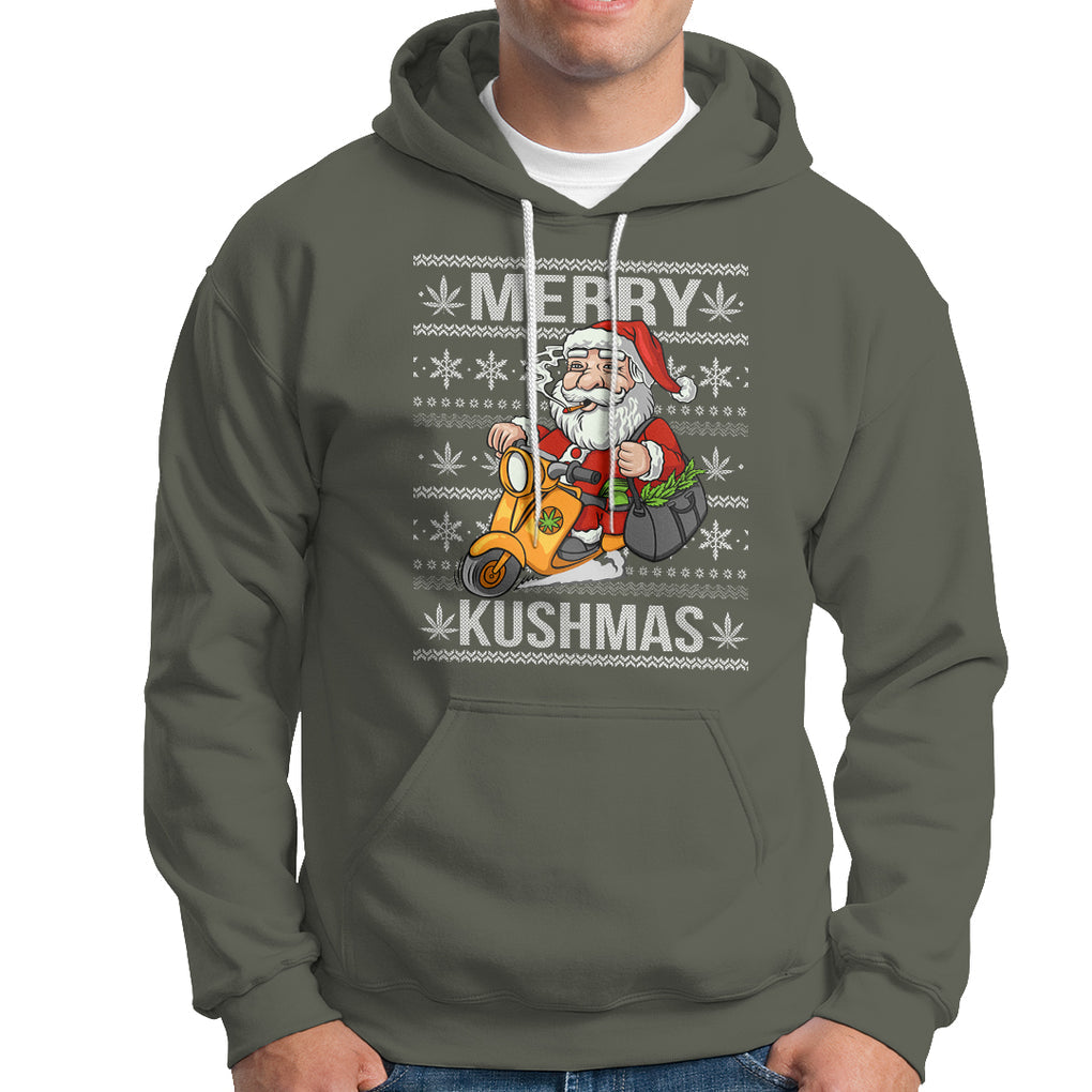 Merry Kushmas Christmas Ugly Santa Smoking Cannabis Weed 420 Hoodie TS09 Military Green Printyourwear
