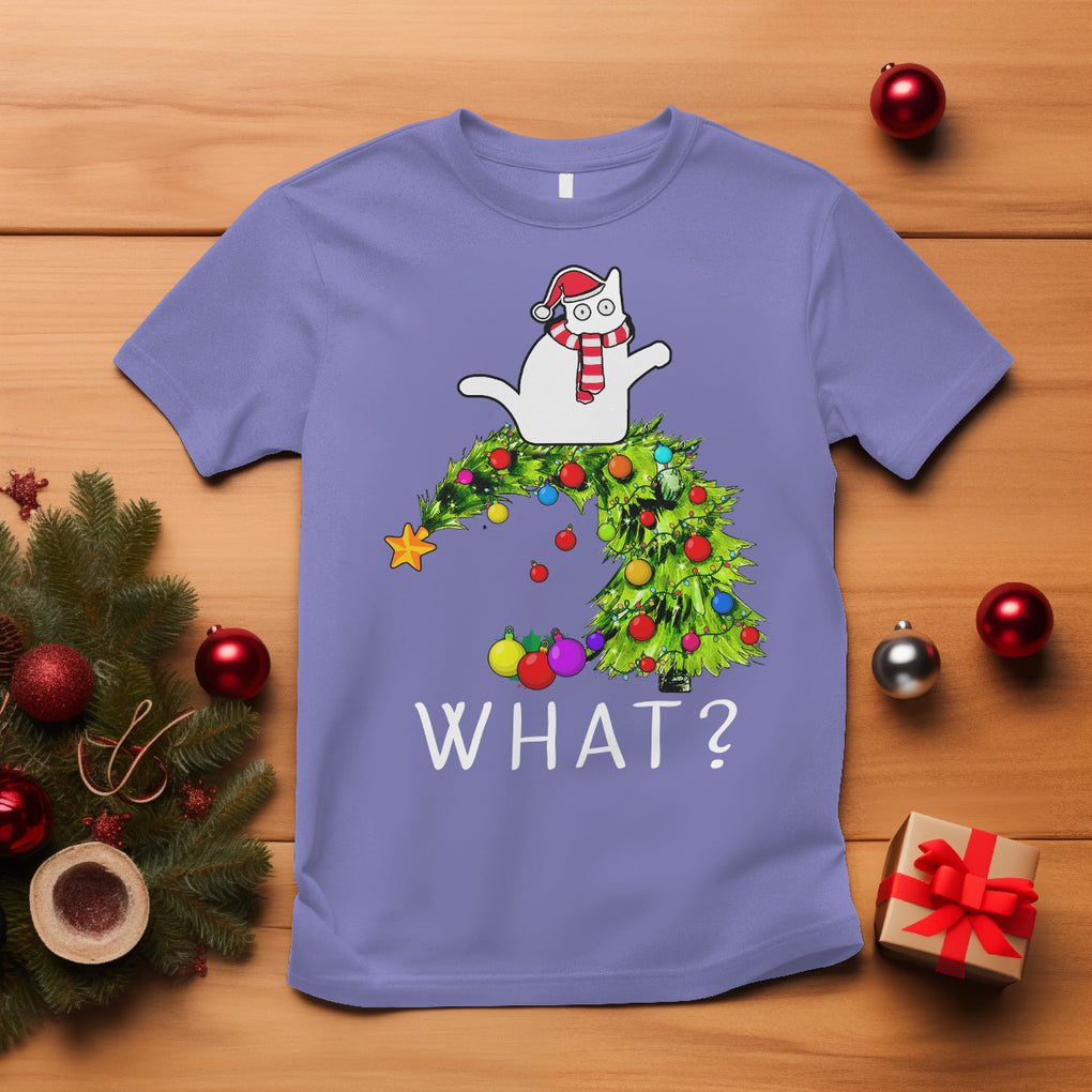 What? Cat Pushing Christmas Tree Xmas Mischievous Cat Lover T Shirt TS09 Violet Printyourwear