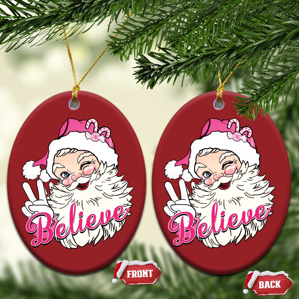 Believe Christmas Vintage Pink Santa Claus Christmas Ornament TS09 Oval Red Print Your Wear