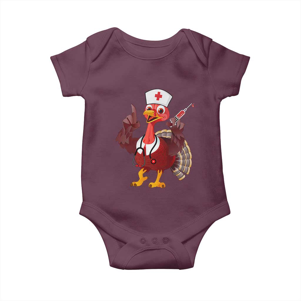 Turkey Nurse Thanksgiving Stethoscope Syringe Baby Onesie TS09 Maroon Print Your Wear