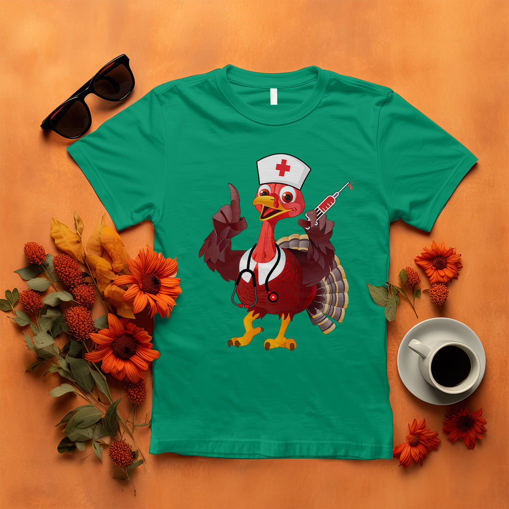 Turkey Nurse Thanksgiving Stethoscope Syringe T Shirt TS09 Irish Green Printyourwear