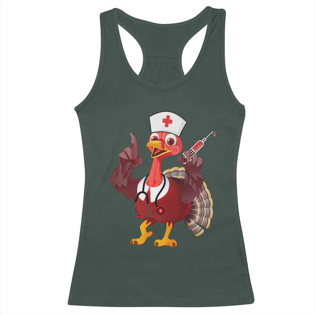 Turkey Nurse Thanksgiving Stethoscope Syringe Racerback Tank Top TS09 Dark Forest Green Print Your Wear