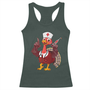 Turkey Nurse Thanksgiving Stethoscope Syringe Racerback Tank Top TS09 Dark Forest Green Print Your Wear