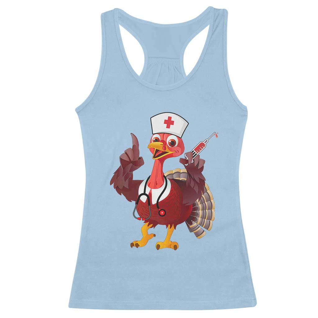 Turkey Nurse Thanksgiving Stethoscope Syringe Racerback Tank Top TS09 Light Blue Print Your Wear