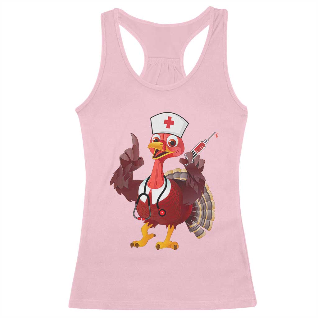 Turkey Nurse Thanksgiving Stethoscope Syringe Racerback Tank Top TS09 Light Pink Print Your Wear