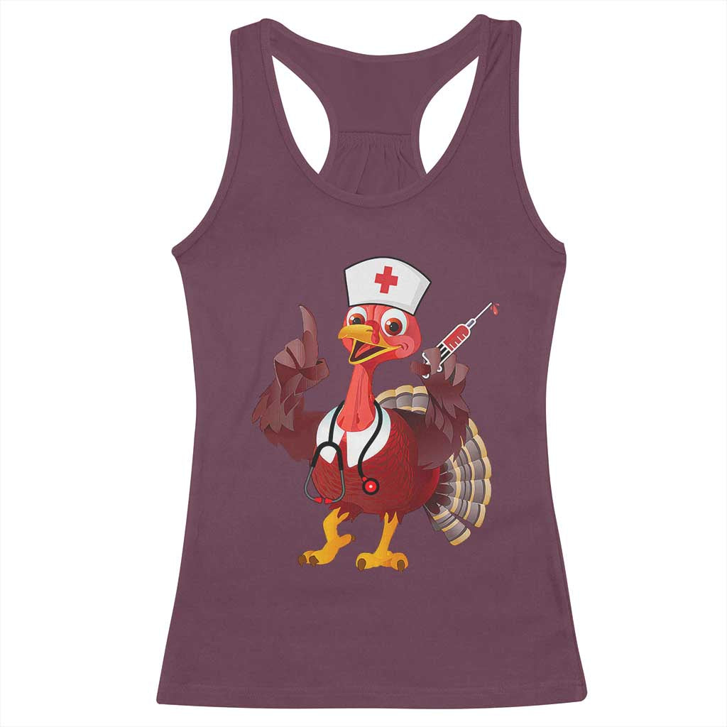 Turkey Nurse Thanksgiving Stethoscope Syringe Racerback Tank Top TS09 Maroon Print Your Wear