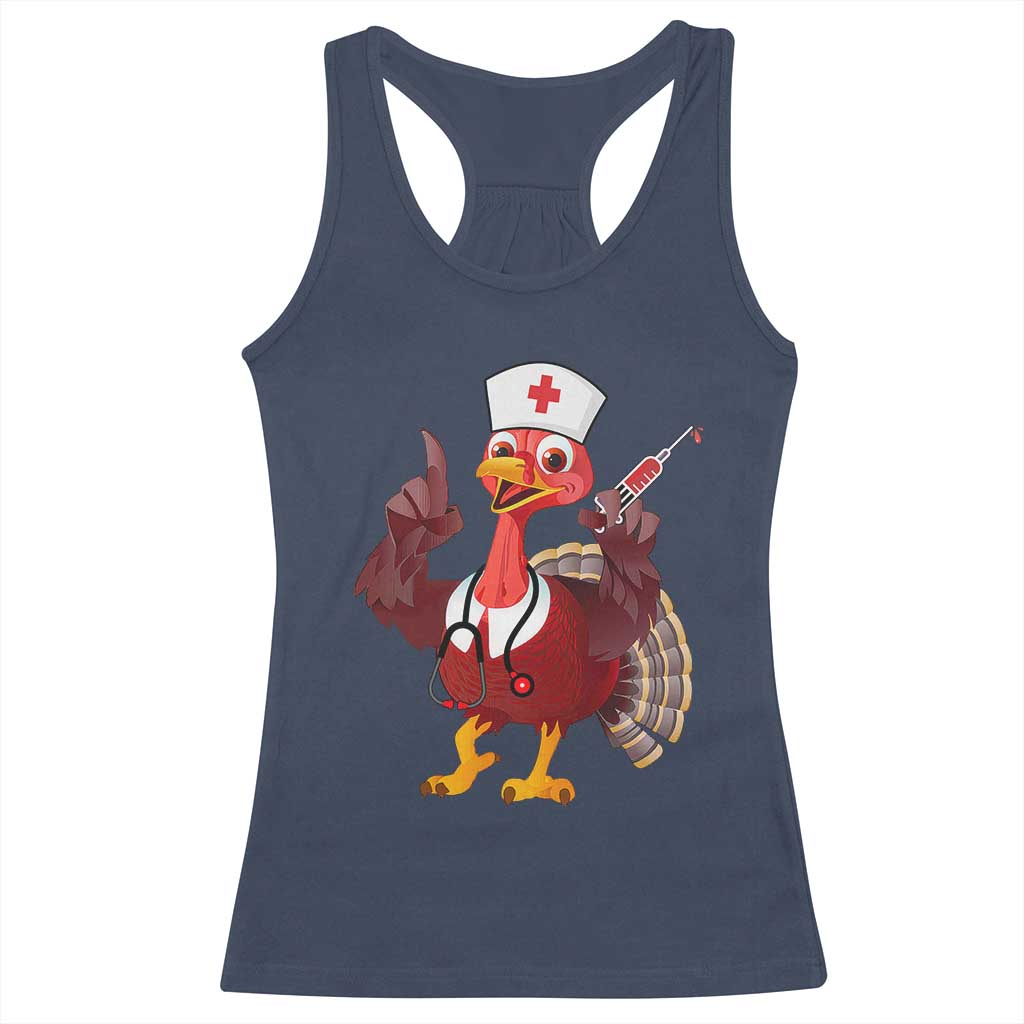 Turkey Nurse Thanksgiving Stethoscope Syringe Racerback Tank Top TS09 Navy Print Your Wear