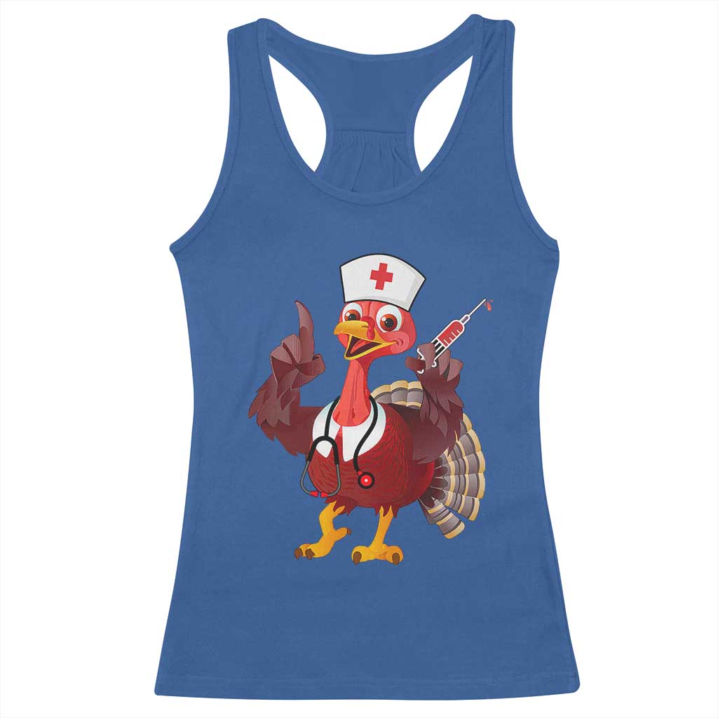 Turkey Nurse Thanksgiving Stethoscope Syringe Racerback Tank Top TS09 Royal Blue Print Your Wear