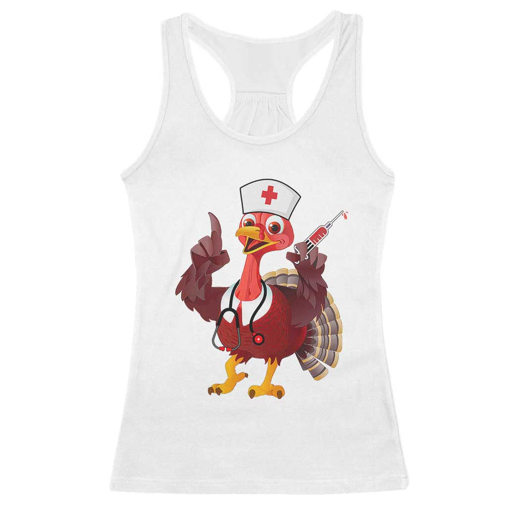 Turkey Nurse Thanksgiving Stethoscope Syringe Racerback Tank Top TS09 White Print Your Wear