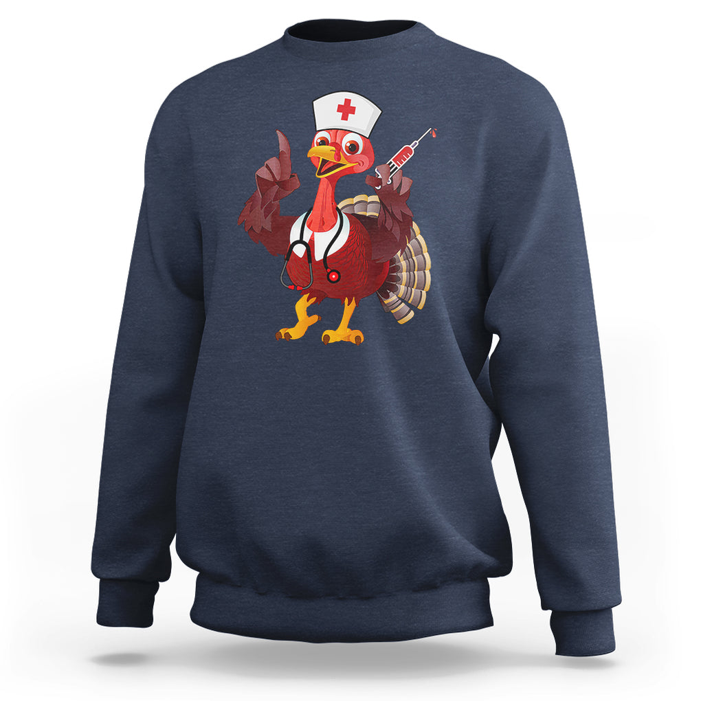 Turkey Nurse Thanksgiving Stethoscope Syringe Sweatshirt TS09 Navy Printyourwear