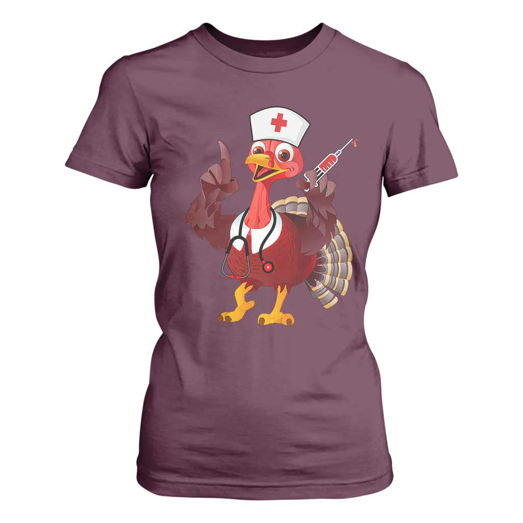 Turkey Nurse Thanksgiving Stethoscope Syringe T Shirt For Women TS09 Maroon Print Your Wear