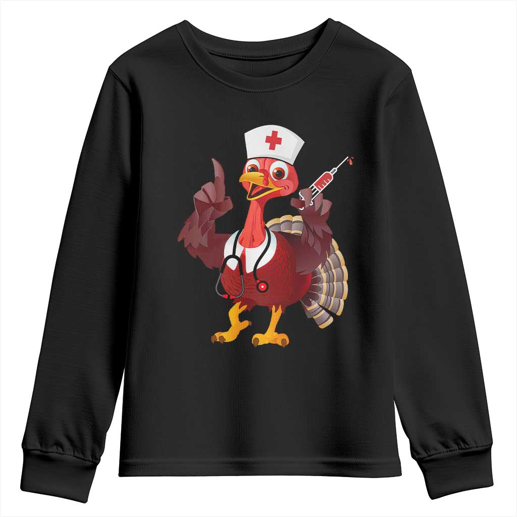 Turkey Nurse Thanksgiving Stethoscope Syringe Youth Sweatshirt TS09 Black Print Your Wear