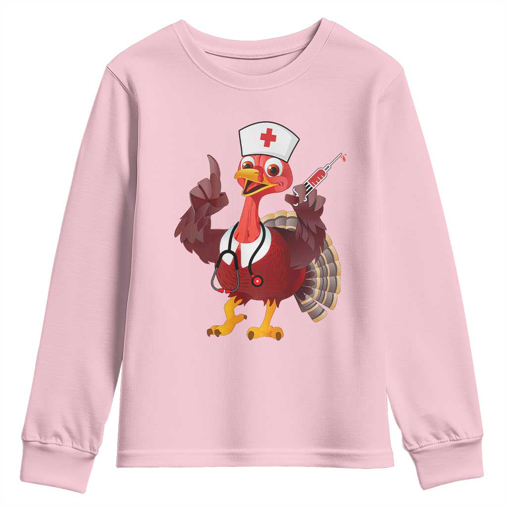 Turkey Nurse Thanksgiving Stethoscope Syringe Youth Sweatshirt TS09 Light Pink Print Your Wear