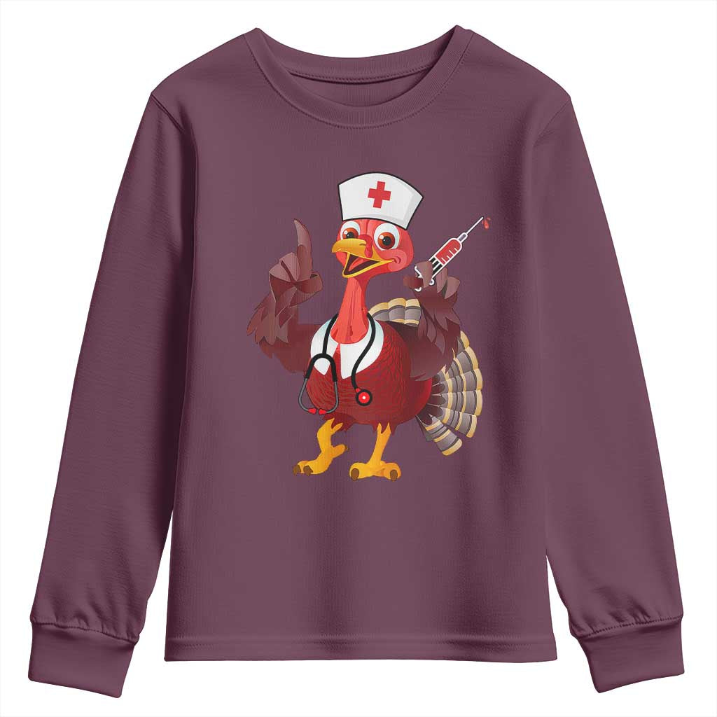 Turkey Nurse Thanksgiving Stethoscope Syringe Youth Sweatshirt TS09 Maroon Print Your Wear