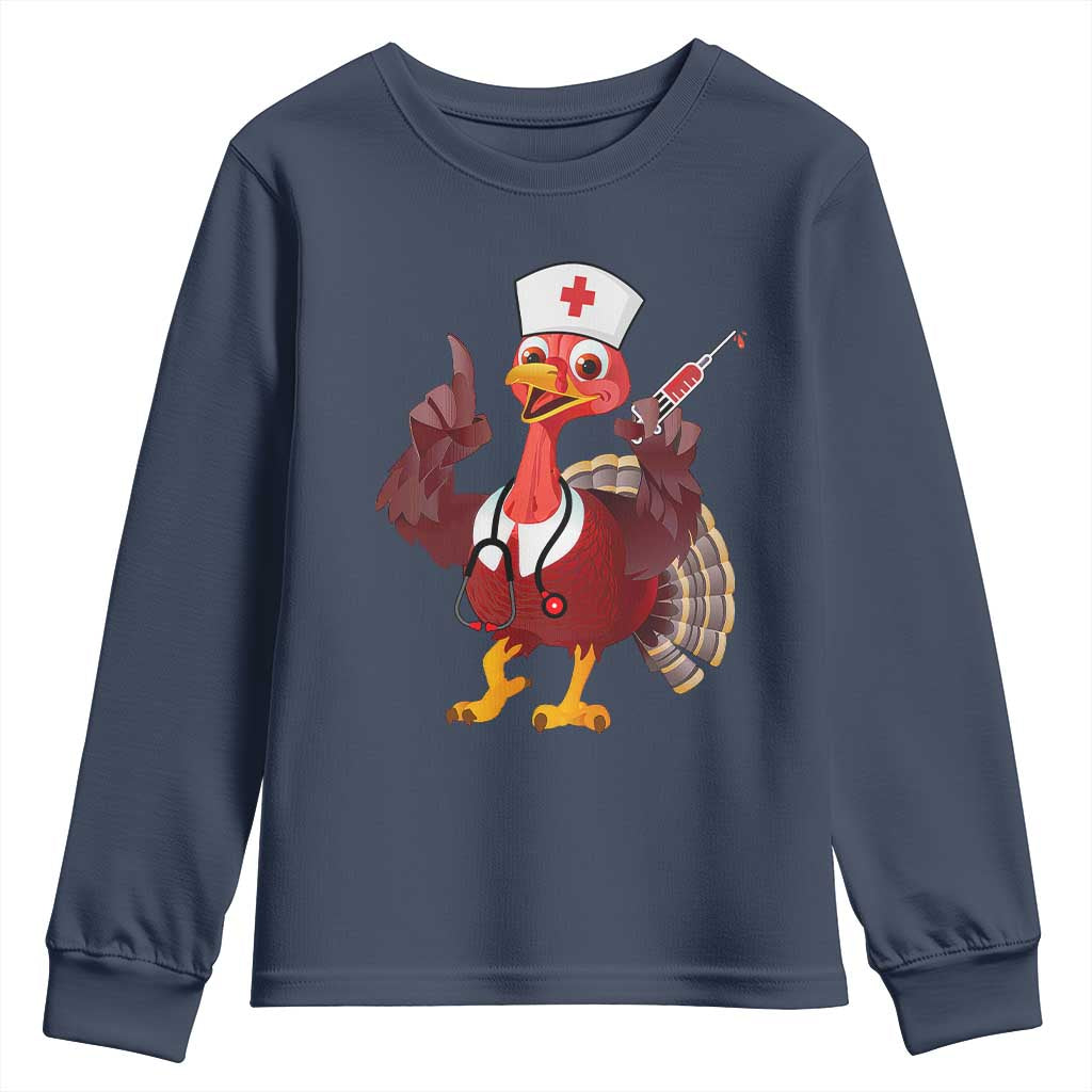 Turkey Nurse Thanksgiving Stethoscope Syringe Youth Sweatshirt TS09 Navy Print Your Wear