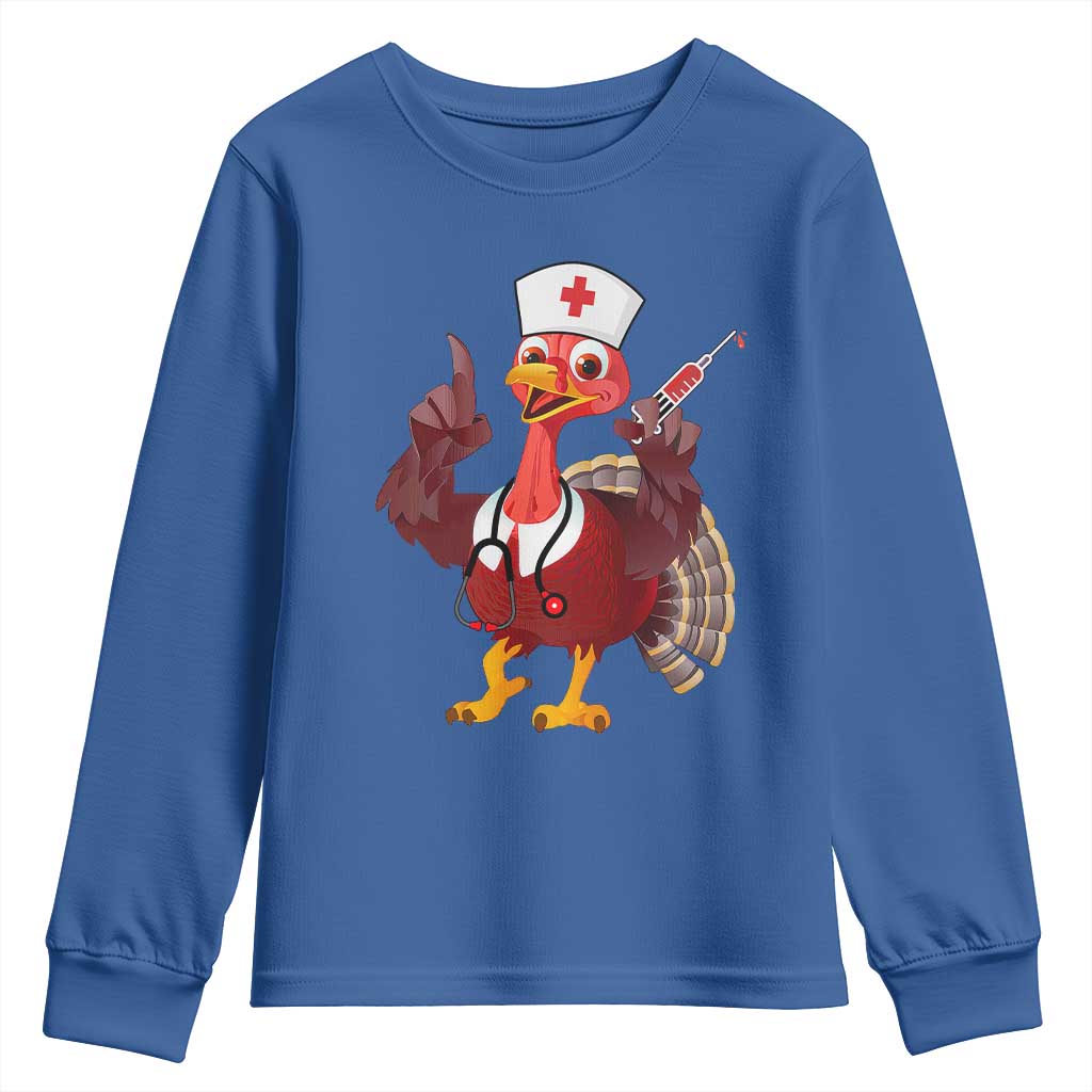 Turkey Nurse Thanksgiving Stethoscope Syringe Youth Sweatshirt TS09 Royal Blue Print Your Wear