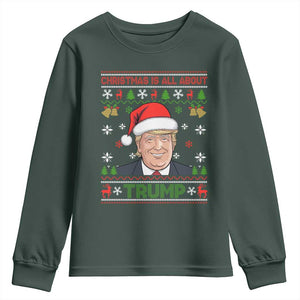 Funny Christmas Is All About Trump Youth Sweatshirt TS09 Dark Forest Green Print Your Wear