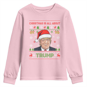 Funny Christmas Is All About Trump Youth Sweatshirt TS09 Light Pink Print Your Wear