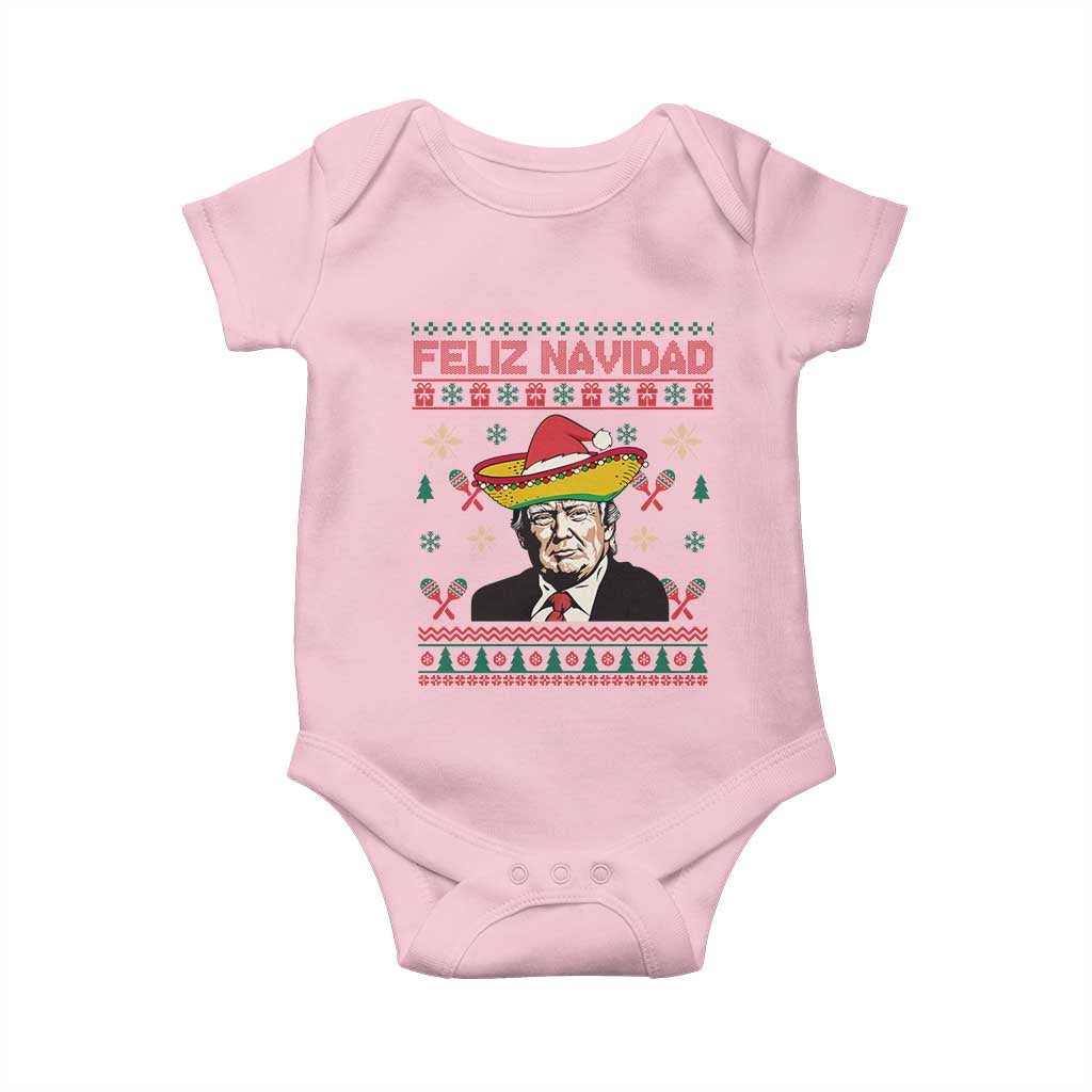 Funny Mexico Christmas Trump Baby Onesie Feliz Navidad Mexican Sombrero Santa TS09 Light Pink Print Your Wear